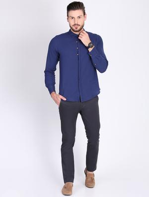 blue solid casual shirt - 16702040 - Standard Image - 4