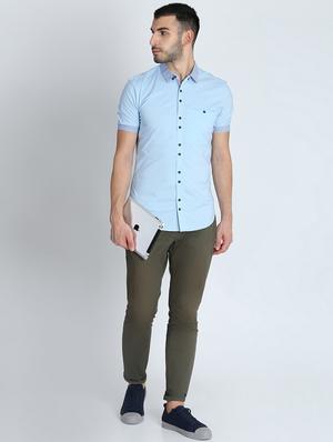 blue solid casual shirt - 16702050 - Standard Image - 4