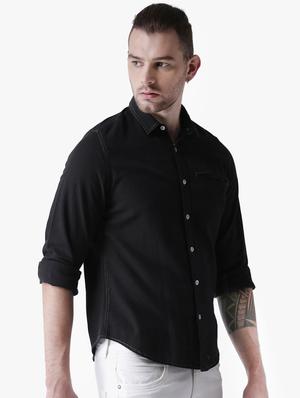 black solid casual shirt - 16702101 - Standard Image - 2