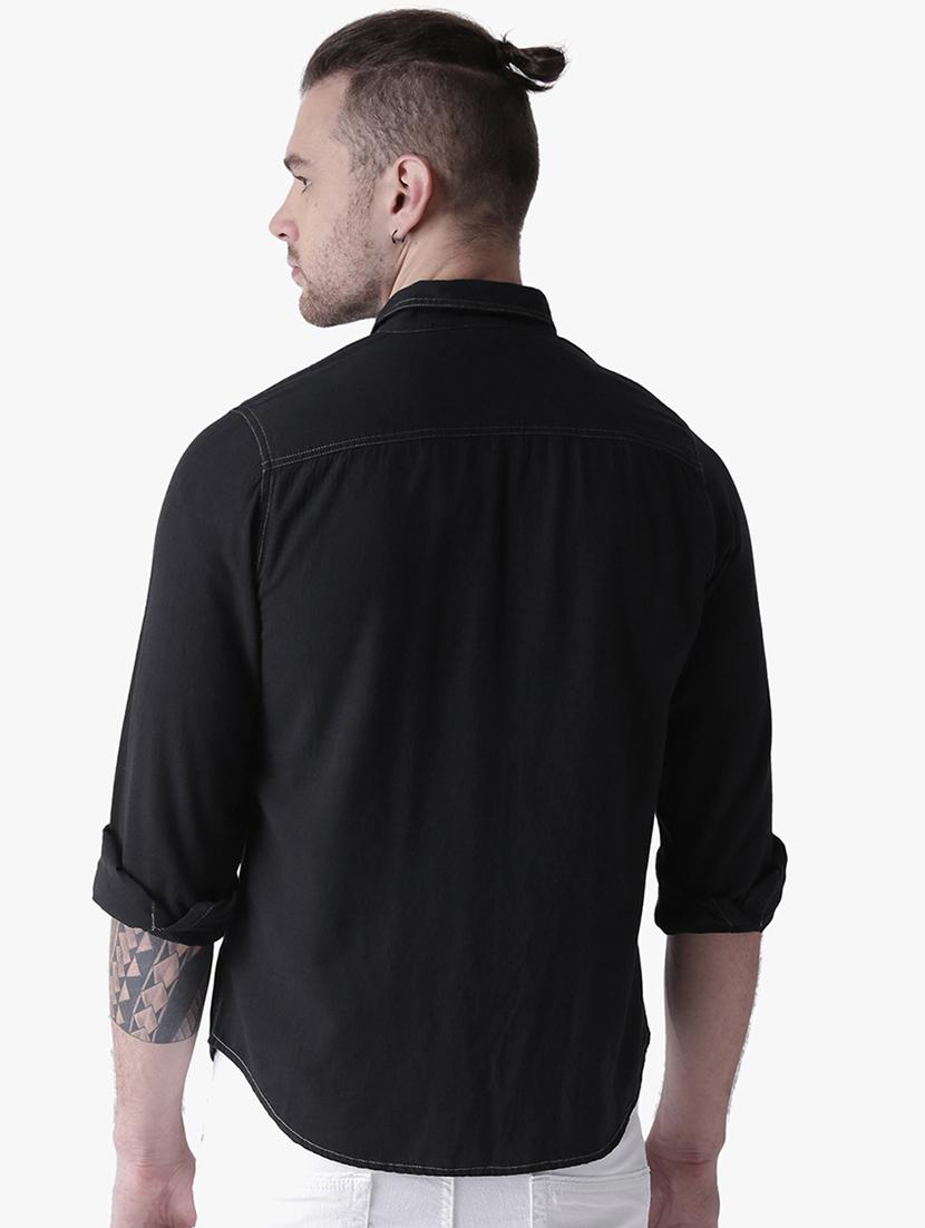 black solid casual shirt - 16702101 - Zoom Image - 3