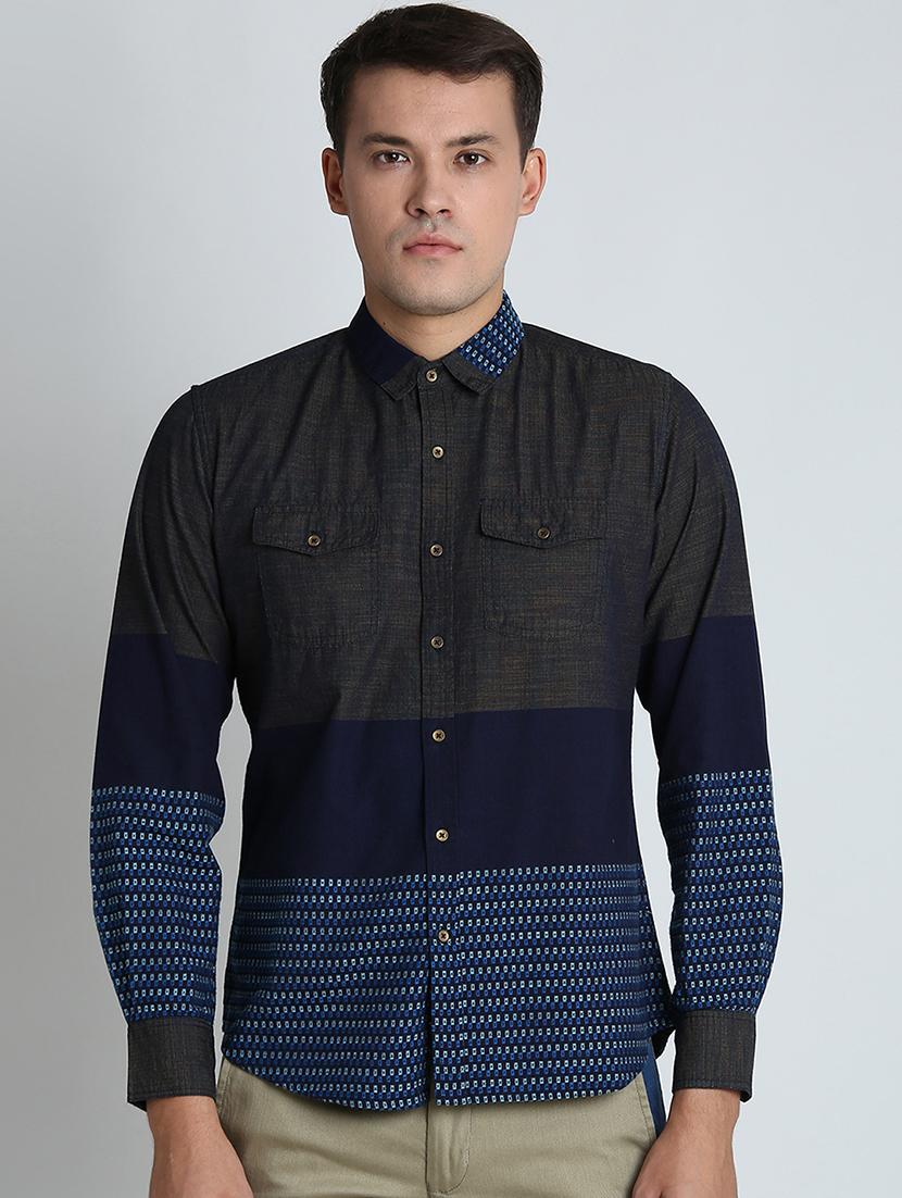 navy blue printed casual shirt - 16702107 - Zoom Image - 1