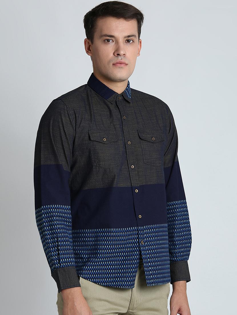 navy blue printed casual shirt - 16702107 - Zoom Image - 2