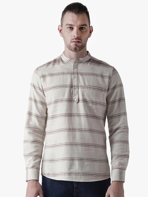beige striped short kurta - 16702118 - Standard Image - 1
