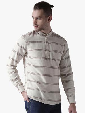 beige striped short kurta - 16702118 - Standard Image - 2