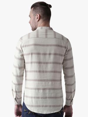 beige striped short kurta - 16702118 - Standard Image - 3