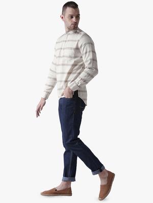 beige striped short kurta - 16702118 - Standard Image - 4
