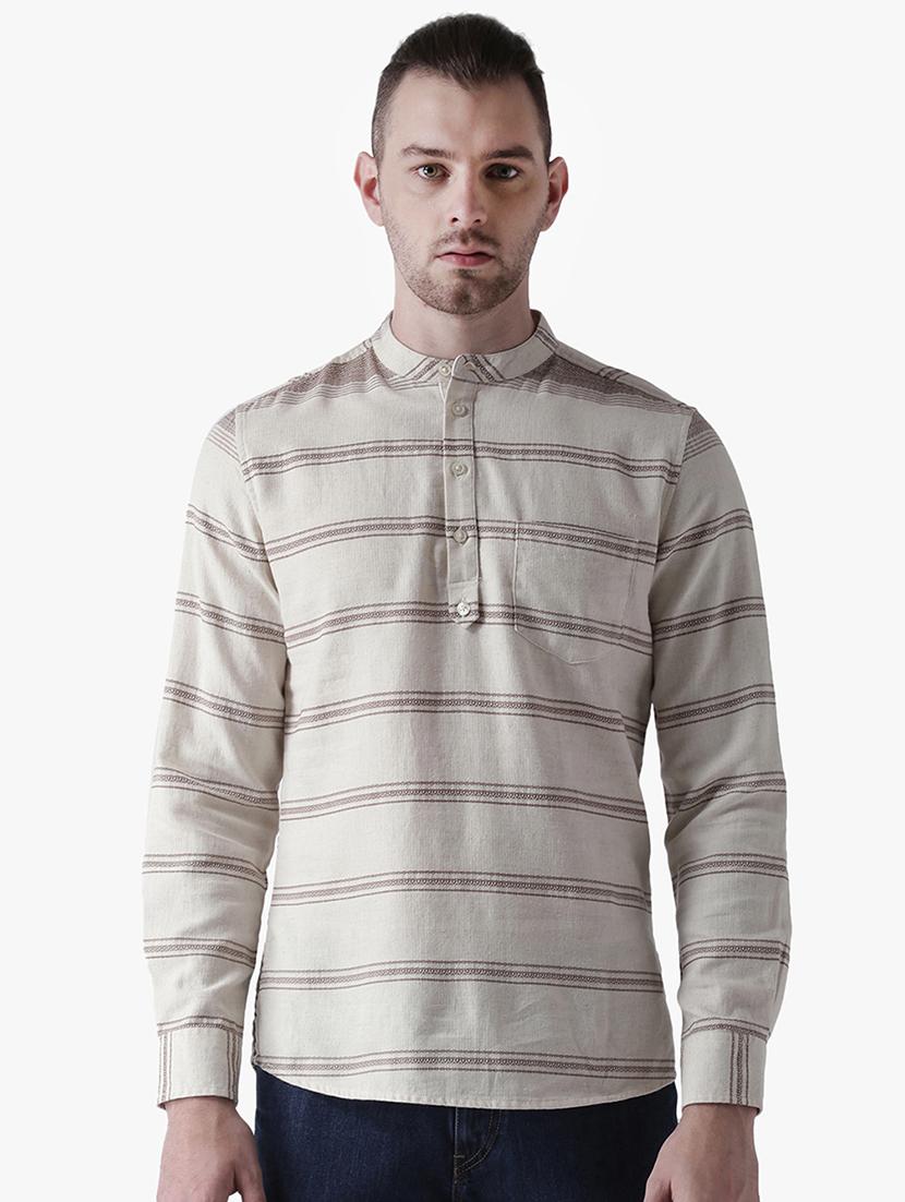 beige striped short kurta - 16702118 - Zoom Image - 1