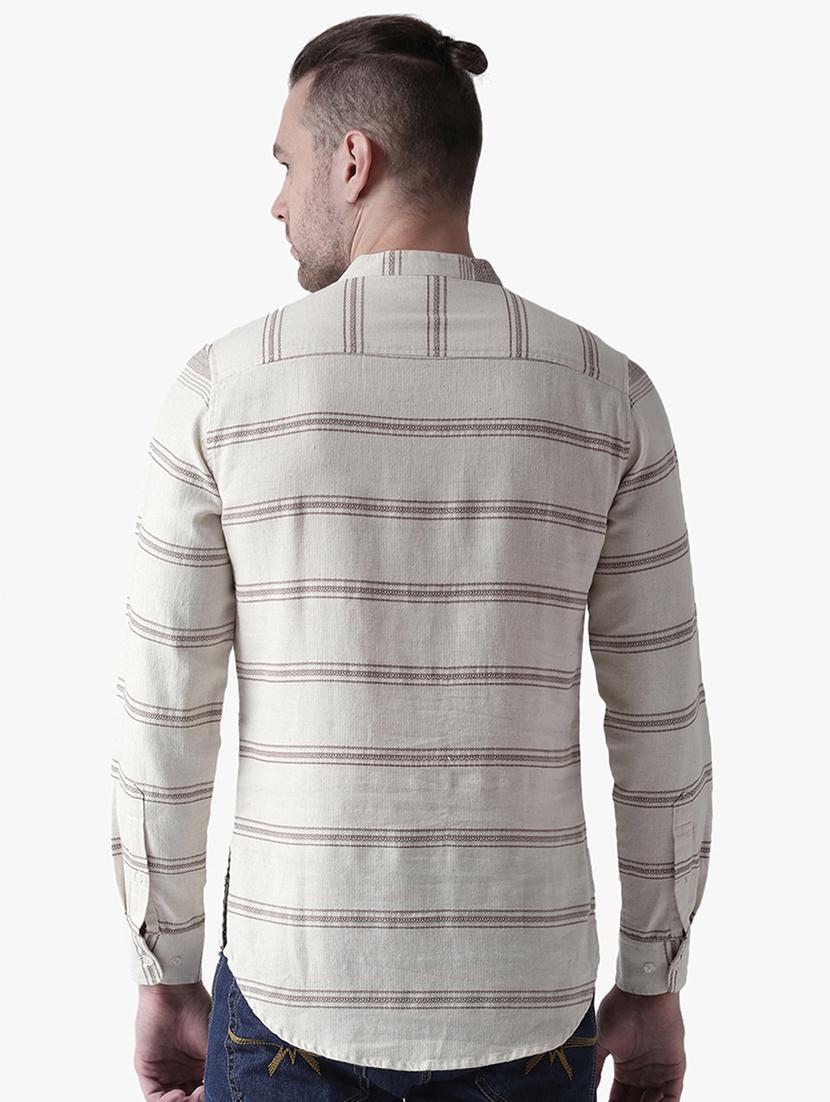 beige striped short kurta - 16702118 - Zoom Image - 3