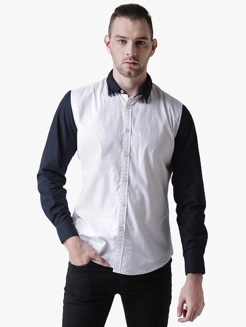 white color block casual shirt - 16702138 - Standard Image - 1