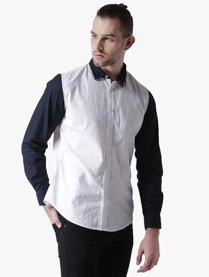 white color block casual shirt - 16702138 - Standard Image - 2