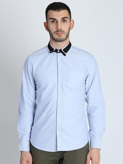 blue solid casual shirt - 16702143 - Standard Image - 1