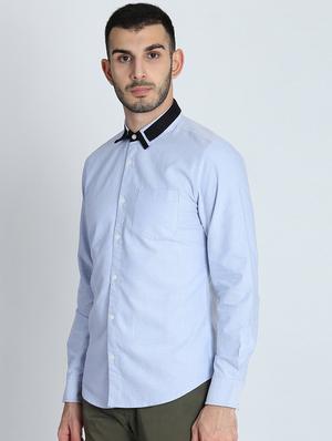 blue solid casual shirt - 16702143 - Standard Image - 2
