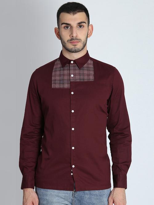 maroon checkered casual shirt - 16702144 - Standard Image - 1