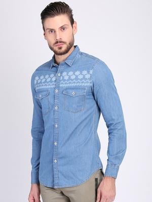 blue printed casual shirt - 16702150 - Standard Image - 2