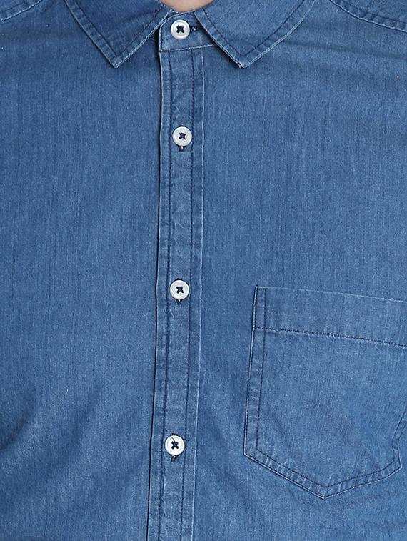 blue solid denim casual shirt - 16702161 - Zoom Image - 5