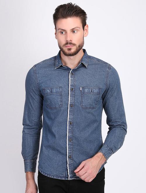 blue solid casual shirt - 16702165 - Standard Image - 1