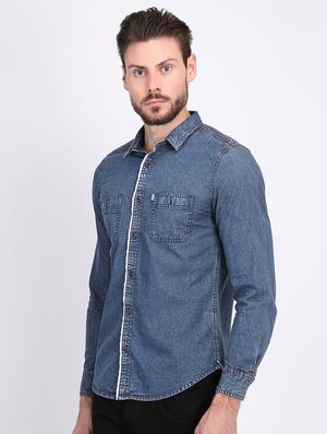 blue solid casual shirt - 16702165 - Standard Image - 2