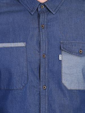 blue solid denim casual shirt - 16702183 - Standard Image - 5