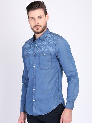 blue printed casual shirt - 16702186 - Standard Image - 2