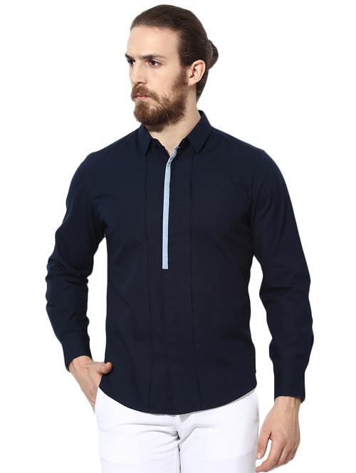 navy blue solid casual shirt - 16702191 - Standard Image - 1