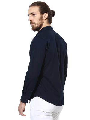 navy blue solid casual shirt - 16702191 - Standard Image - 3