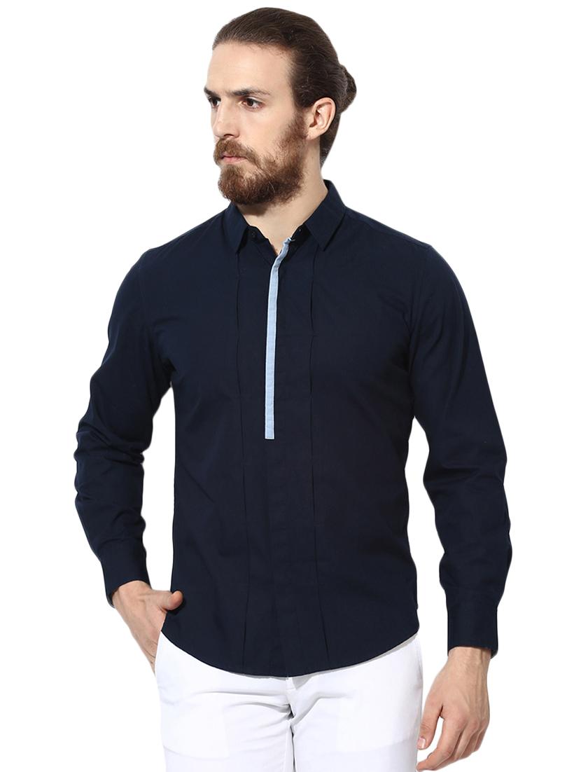 navy blue solid casual shirt - 16702191 - Zoom Image - 1
