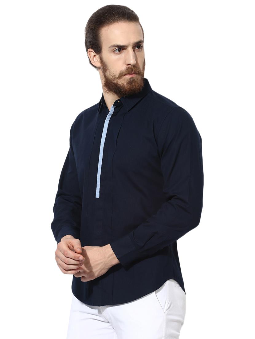 navy blue solid casual shirt - 16702191 - Zoom Image - 2