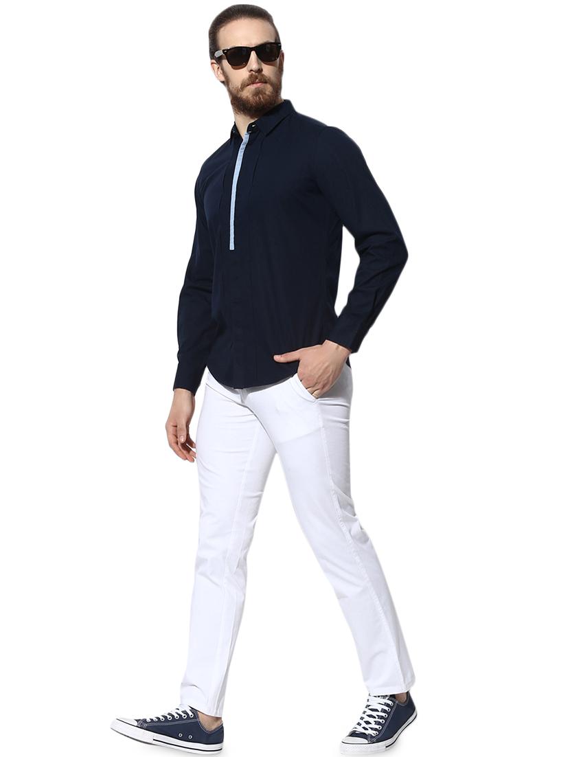 navy blue solid casual shirt - 16702191 - Zoom Image - 4