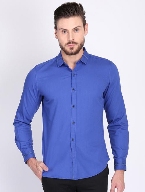 blue solid casual shirt - 16702193 - Standard Image - 1