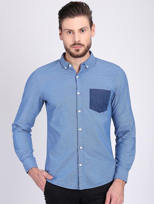 blue solid casual shirt - 16702194 - Standard Image - 1