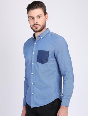 blue solid casual shirt - 16702194 - Standard Image - 2