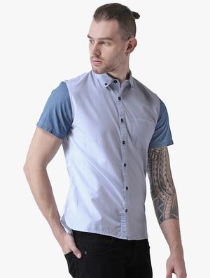 blue color block casual shirt - 16702208 - Standard Image - 2