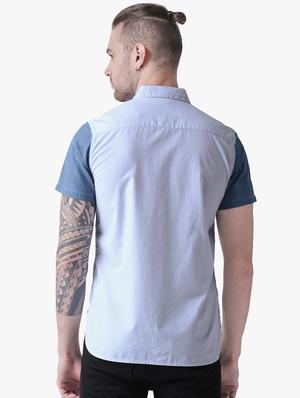 blue color block casual shirt - 16702208 - Standard Image - 3