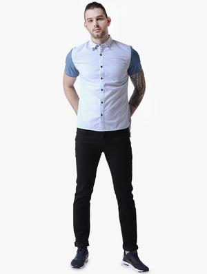 blue color block casual shirt - 16702208 - Standard Image - 4