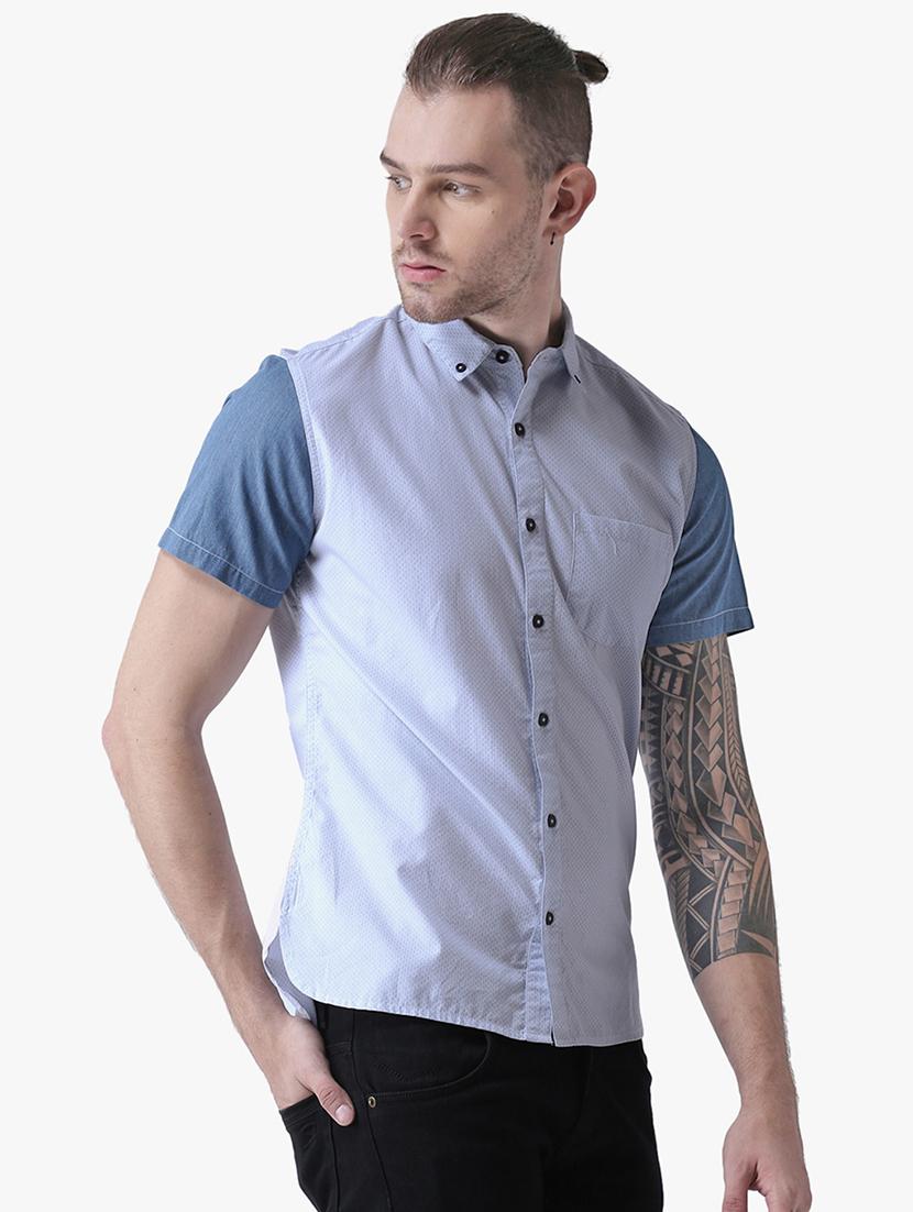 blue color block casual shirt - 16702208 - Zoom Image - 2