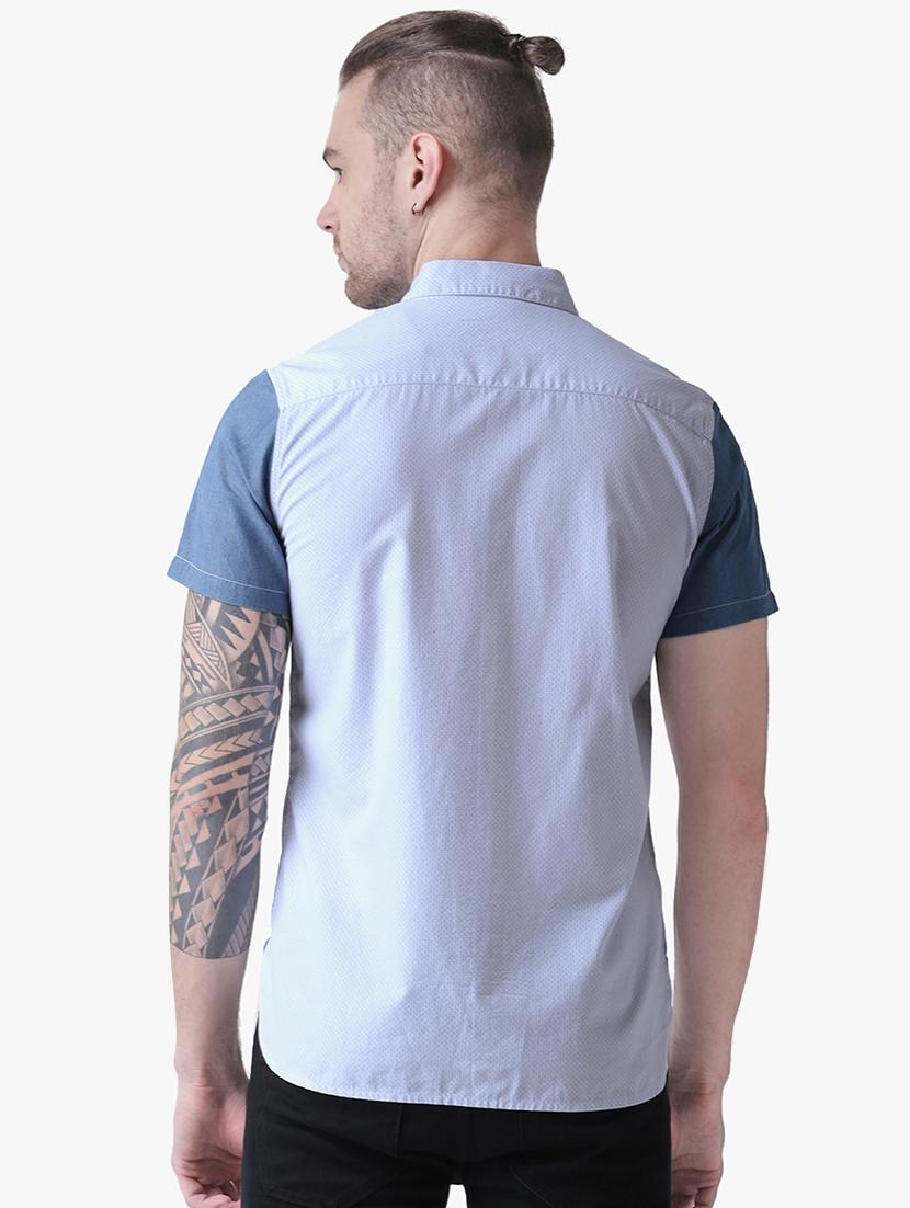 blue color block casual shirt - 16702208 - Zoom Image - 3