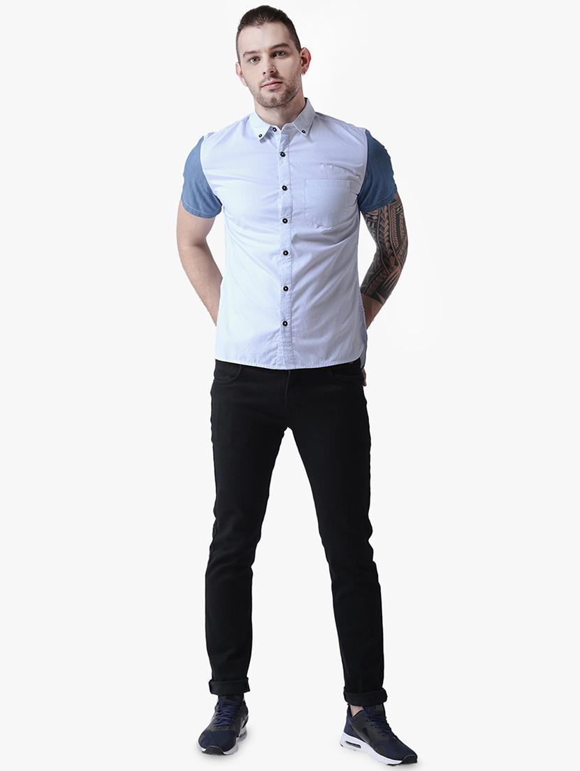 blue color block casual shirt - 16702208 - Zoom Image - 4