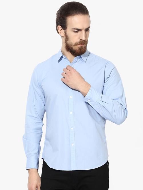 blue solid casual shirt - 16702214 - Standard Image - 1