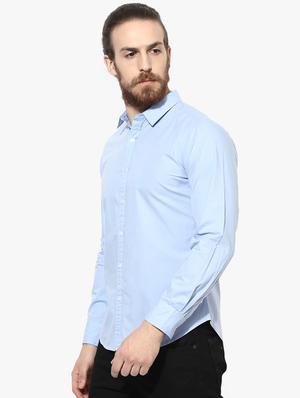 blue solid casual shirt - 16702214 - Standard Image - 2