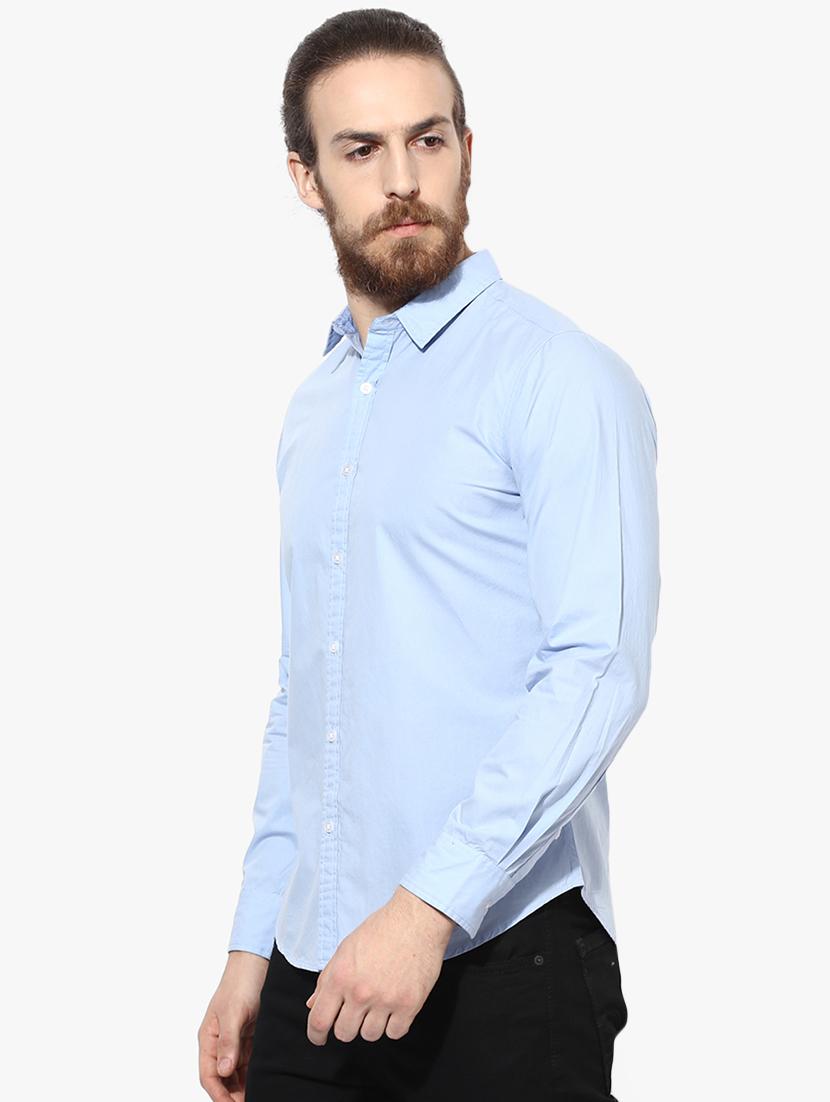 blue solid casual shirt - 16702214 - Zoom Image - 2
