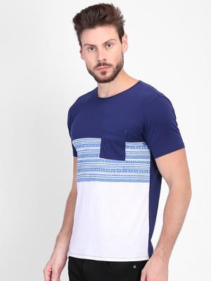 blue printed cut & sew pocket t-shirt - 16702219 - Standard Image - 2
