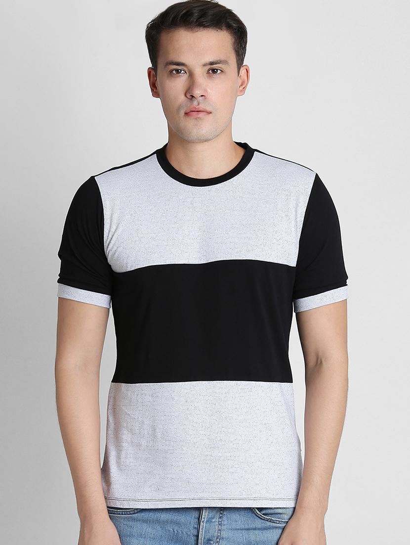 black color block cut & sew t-shirt - 16702222 - Zoom Image - 1
