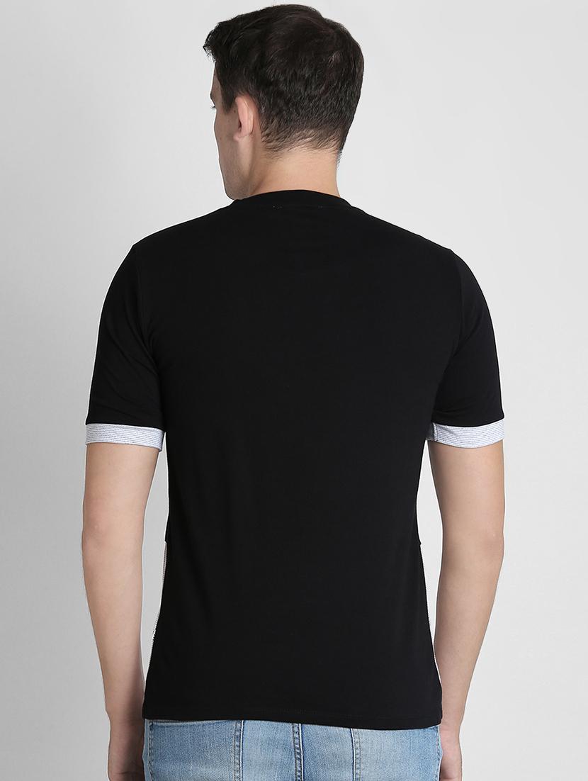 black color block cut & sew t-shirt - 16702222 - Zoom Image - 3