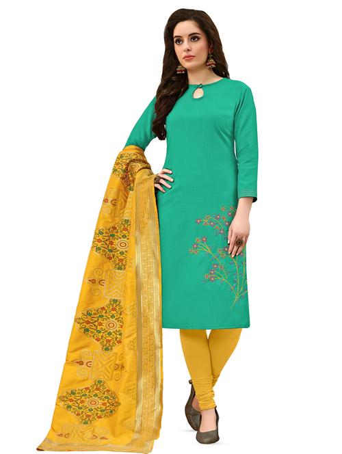embroidered churidaar unstitched suit set - 16702225 - Standard Image - 1