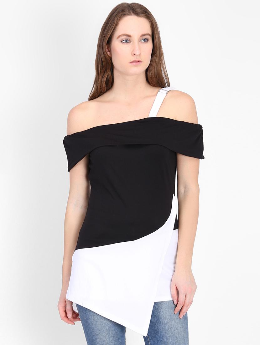 color block single cold shoulder top - 16702234 - Zoom Image - 1