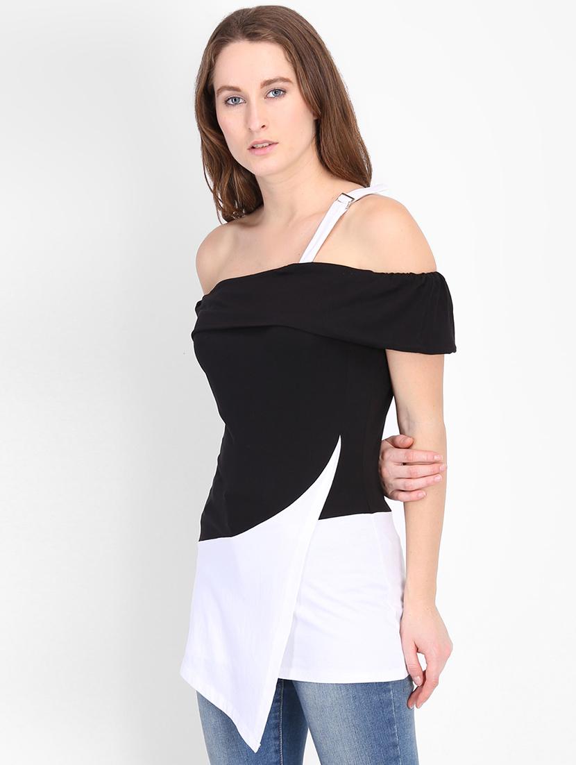 color block single cold shoulder top - 16702234 - Zoom Image - 2