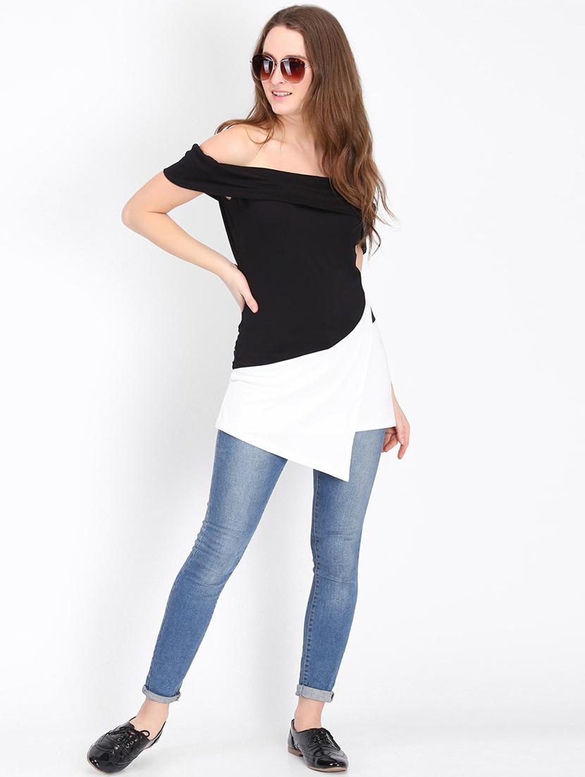 color block single cold shoulder top - 16702234 - Zoom Image - 4