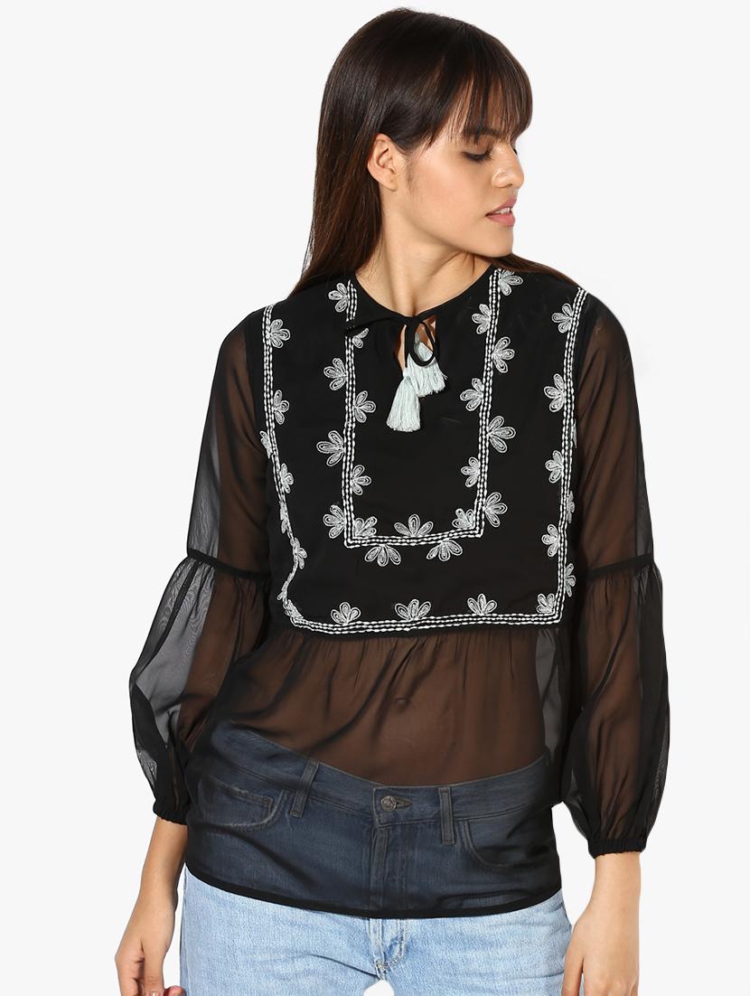 tie up neck bishop sleeved top - 16702239 - Zoom Image - 1