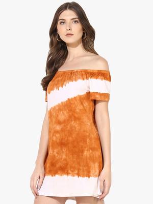 off shoulder tie & dye a-line dress - 16702241 - Standard Image - 2