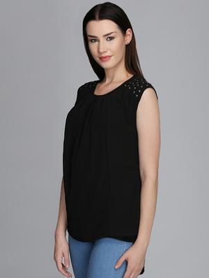 round neck embellished detail top - 16702243 - Standard Image - 2